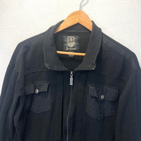 Irreverent Full Zip Up Jacket Mens Size XL Black Knit Chest Pockets Casual Punk - Picture 3 of 14